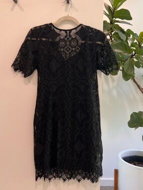 MINKPINK Black Lace Mini Dress with Short Sleeves